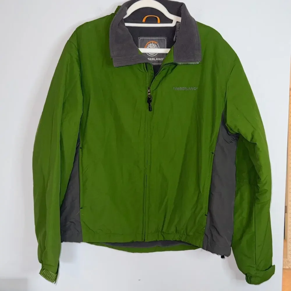 Timberland Mens Weathergear Fleece Lined Jacket Size Large Green Gray Nylon